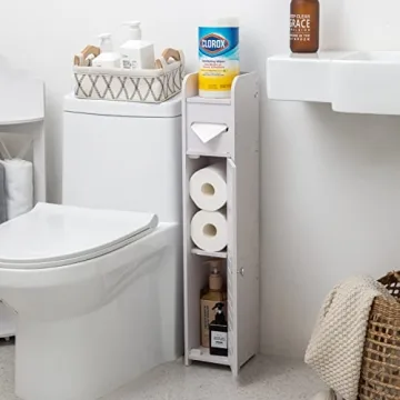 AOJEZOR Toilet Paper Holder Stand: Small Bathroom Storage Cabinet for Small Spaces,White