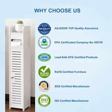 AOJEZOR Toilet Paper Holder Stand: Small Bathroom Storage Cabinet for Small Spaces,White