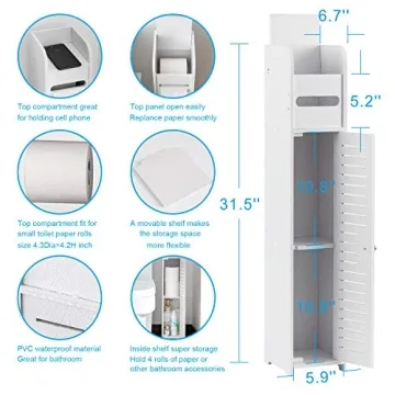 AOJEZOR Toilet Paper Holder Stand: Small Bathroom Storage Cabinet for Small Spaces,White