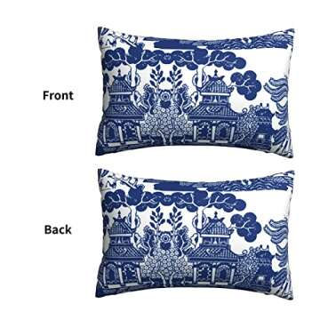 Blue Willow Chinoiserie Porcelain Inspiration Throw Pillow Cover,Modern Lumbar Cushion Case Decorative Pillows for Couch Living Ro White One Size