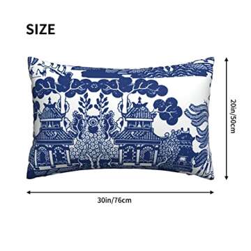Blue Willow Chinoiserie Porcelain Inspiration Throw Pillow Cover,Modern Lumbar Cushion Case Decorative Pillows for Couch Living Ro White One Size