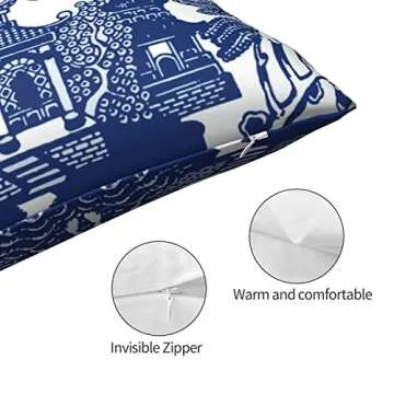 Blue Willow Chinoiserie Porcelain Inspiration Throw Pillow Cover,Modern Lumbar Cushion Case Decorative Pillows for Couch Living Ro White One Size