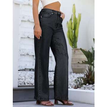 ETTELO Womens Jeans Hig Waisted Straight Leg Loose Stretchy Lightweight Tummy Control Trendy Jeans f...