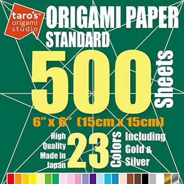 Taro's Origami Studio Premium 6 Inch 500 Sheets One Sided 23 Colors Kit with Gold and Silver