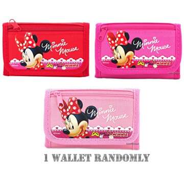 Disney Minnie Mouse Trifold Wallet - Cute Pink or Hot Pink Design