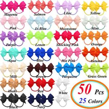 Charming Baby Hair Ties with Bows - 50pcs Essential Toddler Accessories