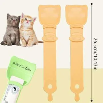 2PCS Cat Strip Feeder, Cat Strip Squeeze Spoon, Cat Claw Shaped Cat Food Can Spoon, Multifunctional Lickable Wet Cat Treat Dispenser for Cat Liquid Snack Cat Feeding Food Storage(Orange)
