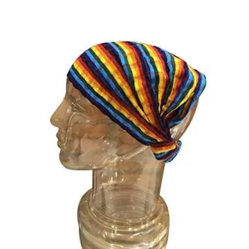 Extra Large 'Snug Fit' Headband Hair Scarf No Slip Cotton & Elastic Band Narrow Rainbow Pintripes