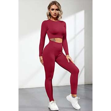 QINSEN Women Workout Ribbed Set - High Waist Leggings & Crop Top
