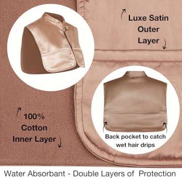 MONII Hair & Makeup Cape - Cotton & Satin, Anti-Frizz, Water Absorbent, Dry with Ease, Comfort & Protection for Self-Care