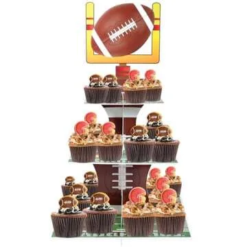 Football Party Cupcake Stand | 3 Tier Super Fun Football Party Dessert Tower | Big Game Football Mini Cake Stand | Game Day Football Party Supplies | Sports Theme Birthday Party Cupcake Stand |BASHOUT