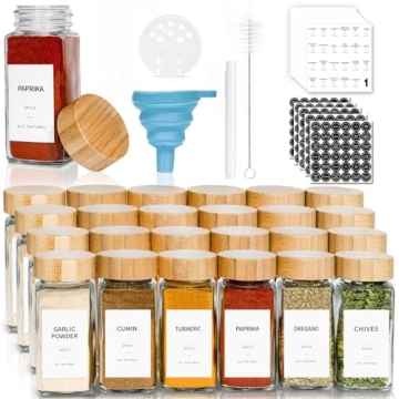 SUROQUE 24pcs Spice Jar Set with Custom Labels - 4oz Glass Storage Jars for Kitchen