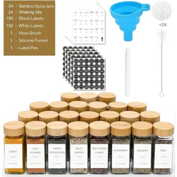 SUROQUE Spice Jar Set 24pcs High-Quality Glass Jars