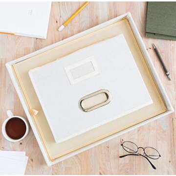 White Linen File Box | Storage Box | File Organizer | Document Organizer | File Storage | Storage Box with Lid | Decorative Storage Box | File Cabinet for Case Files | Portable File Box | Storage Bin