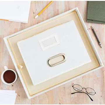 White Linen File Box | Storage Box | File Organizer | Document Organizer | File Storage | Storage Box with Lid | Decorative Storage Box | File Cabinet for Case Files | Portable File Box | Storage Bin