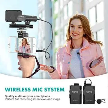 Movo Wireless Smartphone Video Kit V2+ with Tripod, Grip, Wireless Lavalier Microphone, LED Light an...