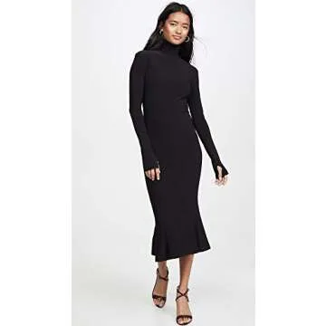 Norma Kamali Women's Turtleneck Fishtail Dress, Black, XS