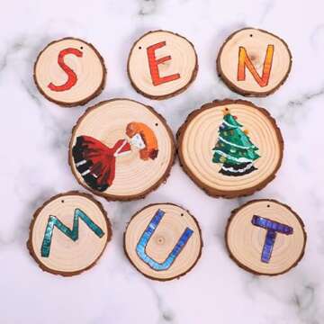 SENMUT Wood Slices 30 Pcs 3.5-4.0 inch Natural Rounds Unfinished Wooden Circles Christmas Wood Ornam...