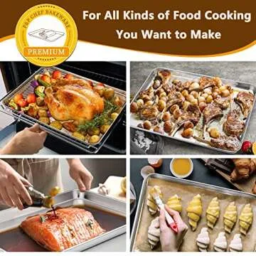 P&P CHEF Stainless Steel Baking Sheet with Rack Set (2 Pans+ 2 Racks), Cookie Sheets Pans Baking Trays and Cooling Wire Racks, Oven & Dishwasher Safe, 4 Pcs, 16 Inch