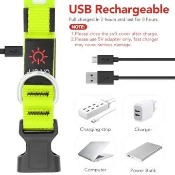 Vizpet LED Dog Collar, Light Up Dog Collar Adjustable USB Rechargeable Super Bright Safety Light Glo...