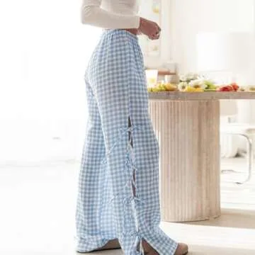 Stylish Y2K Gingham Lounge Pants for Women - Wide Leg