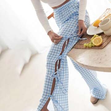 Stylish Y2K Gingham Lounge Pants for Women - Wide Leg