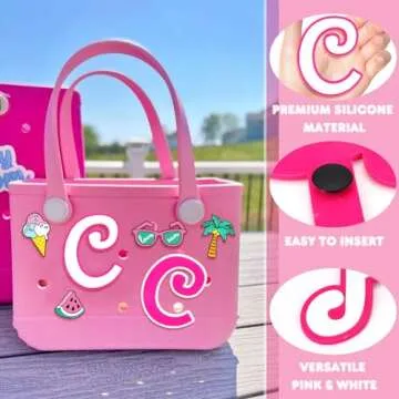 AIERSA Letter Charms for Bogg Bag A-Z, 2Pcs Alphabet Charm Accessories for Bogg Bag for Simply Southern Bag Original All Models, Silicone Insert Decorative Letterring Attachments for Beach Tote Bags