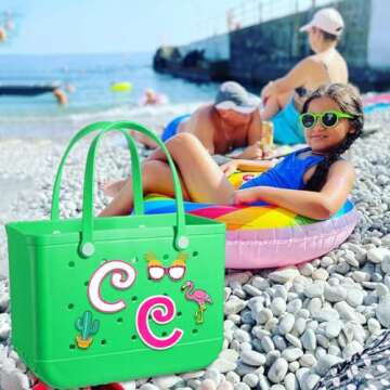 AIERSA Letter Charms for Bogg Bag A-Z, 2Pcs Alphabet Charm Accessories for Bogg Bag for Simply Southern Bag Original All Models, Silicone Insert Decorative Letterring Attachments for Beach Tote Bags