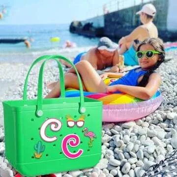 AIERSA Letter Charms for Bogg Bag A-Z, 2Pcs Alphabet Charm Accessories for Bogg Bag for Simply Southern Bag Original All Models, Silicone Insert Decorative Letterring Attachments for Beach Tote Bags