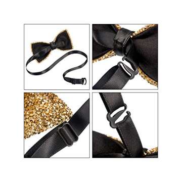 2 Pieces Rhinestone Bow Ties Banquet Bowties Men's Pre-tied Bow Ties for Wedding and Parties (Gold and Silver)