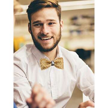 2 Pieces Rhinestone Bow Ties Banquet Bowties Men's Pre-tied Bow Ties for Wedding and Parties (Gold and Silver)