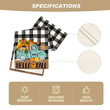 Artoid Mode Buffalo Plaid Truck Pumpkin Maple Leaf Hello Fall Table Runner, Seasonal Autumn Kitchen Dining Table Decor for Home Party 13x72 Inch