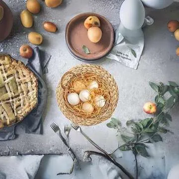 LUDAMI Woven Placemats Set of 6-100% Water Hyacinth Round Placemats - Non-Slip and Heat Resistant Rattan Placemats - Perfect Mats for Indoor Outdoor.