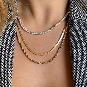 Fiusem Gold Plated Necklace for Women, Gold Plated Chain for women 14K Real Gold Plated Herringbone Necklace for Women, 4mm(W) 20"(L)