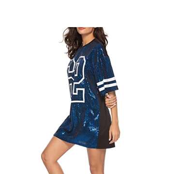 PORRCEY Juniors Short Sleeve Sequin Funny Dress Shirts (18636,Blue,L)