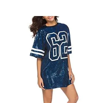 PORRCEY Juniors Short Sleeve Sequin Funny Dress Shirts (18636,Blue,L)