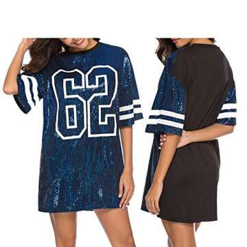 PORRCEY Juniors Short Sleeve Sequin Funny Dress Shirts (18636,Blue,L)