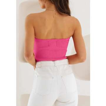 EFAN Womens Tube Tops Summer Sweater Twist Knot Front Knit Bandeau Strapless Ribbed Sleeveless Y2K Corset Crop Top Hot Pink S