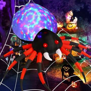 GOOSH 8 FT Width Halloween Inflatable Spider Outdoor Decoration with Magic Light, Blow Up Yard Infla...