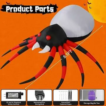 GOOSH 8 FT Width Halloween Inflatable Spider Outdoor Decoration with Magic Light, Blow Up Yard Inflatables Holiday Inflatables for Outdoor Yard Garden Lawn Decor