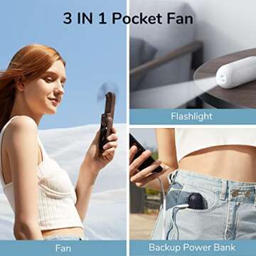 JISULIFE Handheld Mini Fan, 3 IN 1 USB Rechargeable Portable Fan [12-19 Working Hours] with Power Ba...