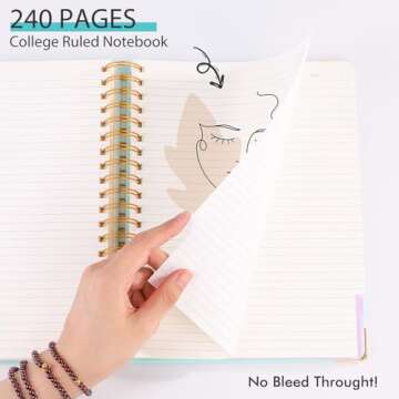 Huhuhero 5 Subject Notebook with Dividers, 240 Pages Pink Spiral Journal College Ruled, B5 Aesthetic Writing Journals for Women, Hardcover Notebooks for Work Note Taking, College Essentials