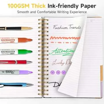 Huhuhero 5 Subject Notebook with Dividers, 240 Pages Pink Spiral Journal College Ruled, B5 Aesthetic Writing Journals for Women, Hardcover Notebooks for Work Note Taking, College Essentials