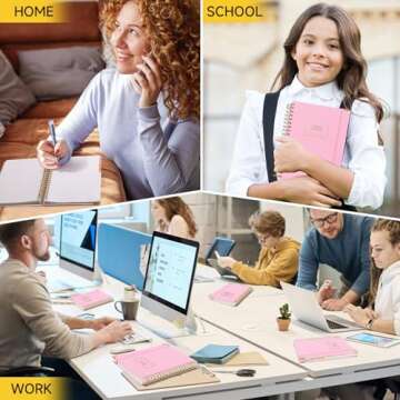 Huhuhero 5 Subject Notebook with Dividers, 240 Pages Pink Spiral Journal College Ruled, B5 Aesthetic Writing Journals for Women, Hardcover Notebooks for Work Note Taking, College Essentials