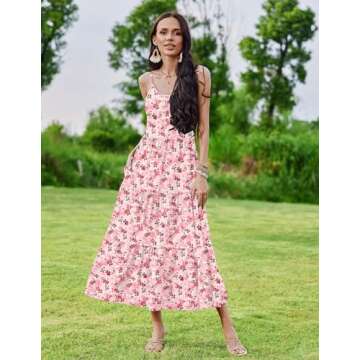 Zeagoo Womens Adjustable Spaghetti Straps Dress Summer Dresses Beach Cover Ups Casual Sundresses wit...