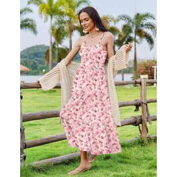 Zeagoo Womens Adjustable Spaghetti Straps Dress Summer Dresses Beach Cover Ups Casual Sundresses with Pockets