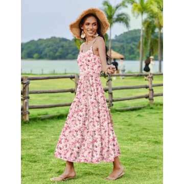 Zeagoo Womens Adjustable Spaghetti Straps Dress Summer Dresses Beach Cover Ups Casual Sundresses with Pockets