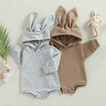Amiblvowa Rabbit Ear Hoodie Romper for Infants 0-24 Months