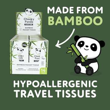 The Cheeky Panda Bamboo Facial Tissue | 14 x Plastic Free Travel Tissue Packs | 140 Super Soft Pocket Tissues