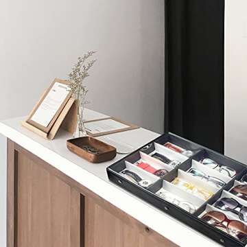 Ikee Design Large 12 Slot Eyewear Storage Organizer Tray Display Case Holder, Multiple Glasses Case Box Eyewear Glasses Storage for Sunglasses, Eyeglasses, Watches and Jewelry 19 W x 10 D x 2 1/4 H in